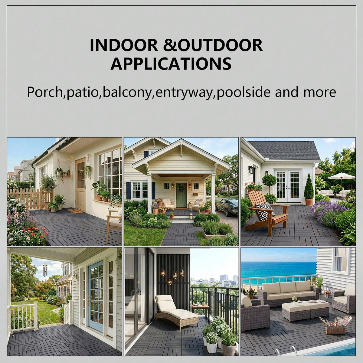 44 Pack 12"X12" Interlocking Deck Tiles, Plastic Waterproof Outdoor Flooring For Patio, Pool, Backyard, Balcony – All-Weather