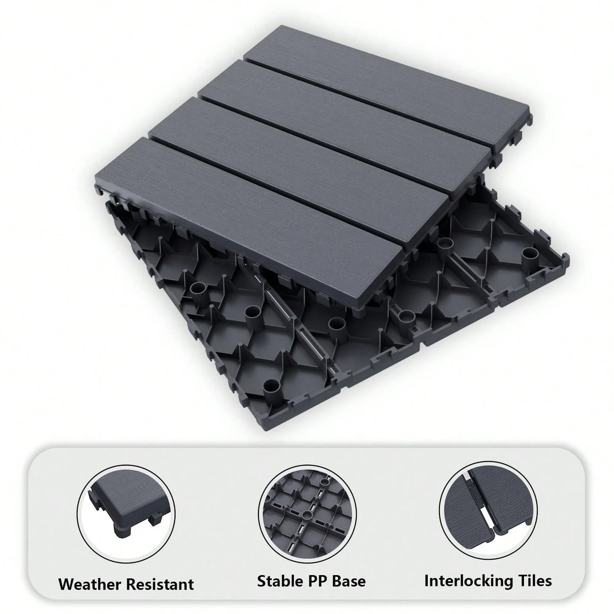 44 Pack 12"X12" Interlocking Deck Tiles, Plastic Waterproof Outdoor Flooring For Patio, Pool, Backyard, Balcony – All-Weather