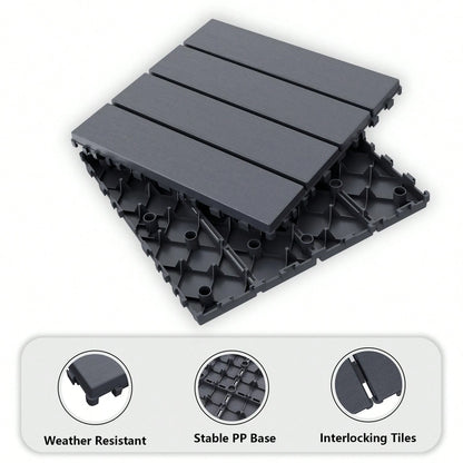 44 Pack 12"X12" Interlocking Deck Tiles, Plastic Waterproof Outdoor Flooring For Patio, Pool, Backyard, Balcony – All-Weather