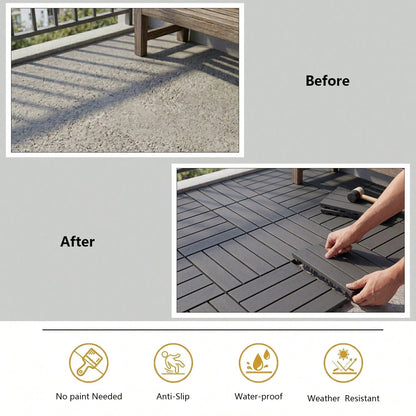 44 Pack 12"X12" Interlocking Deck Tiles, Plastic Waterproof Outdoor Flooring For Patio, Pool, Backyard, Balcony – All-Weather
