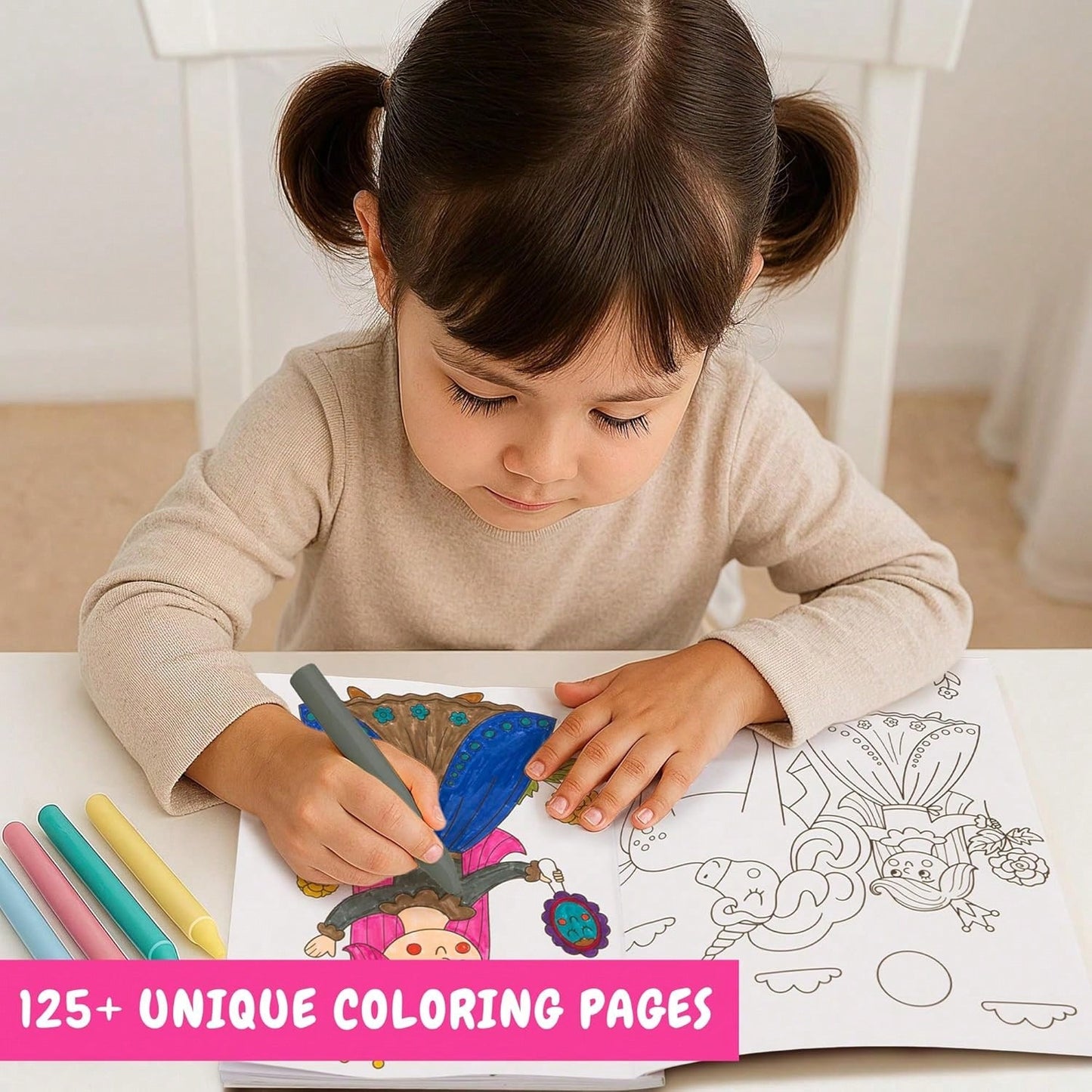 (44 Pages/140gsm/143g Per Book > Ama 130g) Children's Fun Coloring Book – Cute Princess, Unicorn And Mermaid Coloring Book, Suitable For 4–8 Year Old Girls – Easy To Color, With Magic Theme, Gift For