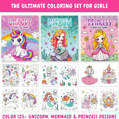 (44 Pages/140gsm/143g Per Book > Ama 130g) Children's Fun Coloring Book – Cute Princess, Unicorn And Mermaid Coloring Book, Suitable For 4–8 Year Old Girls – Easy To Color, With Magic Theme, Gift For