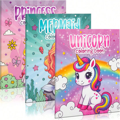 (44 Pages/140gsm/143g Per Book > Ama 130g) Children's Fun Coloring Book – Cute Princess, Unicorn And Mermaid Coloring Book, Suitable For 4–8 Year Old Girls – Easy To Color, With Magic Theme, Gift For