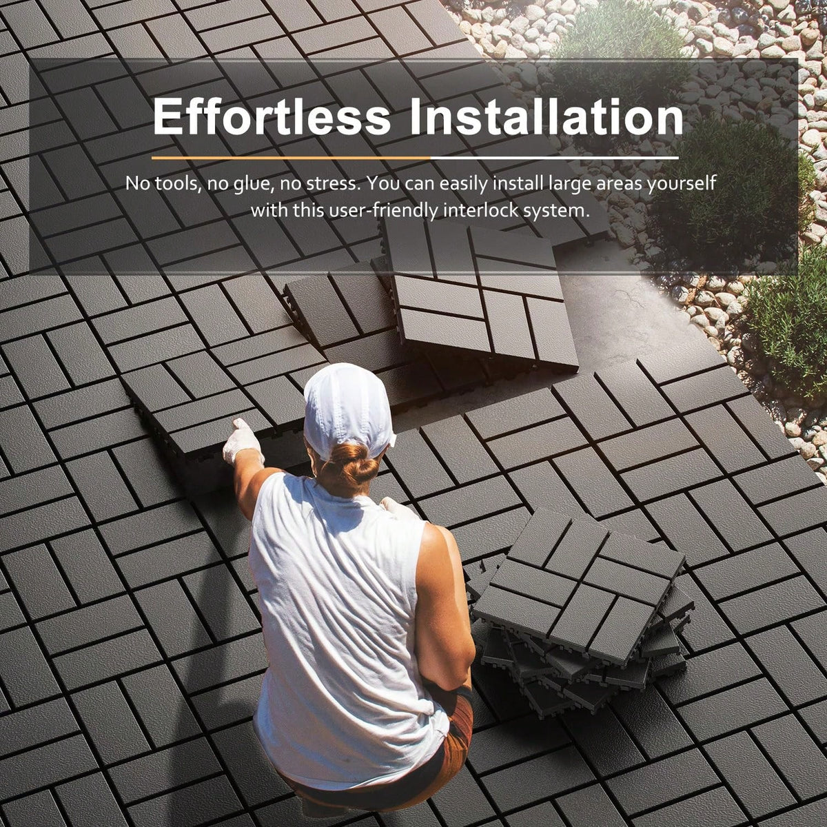 44-Piece 12x12 Inch Outdoor Floor Tiles| Waterproof, Anti-Slip & Interlocking Type, No-Tool Assembly For Poolside/ Balcony/ Backyard Patio Flooring