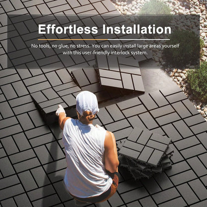 44-Piece 12x12 Inch Outdoor Floor Tiles| Waterproof, Anti-Slip & Interlocking Type, No-Tool Assembly For Poolside/ Balcony/ Backyard Patio Flooring