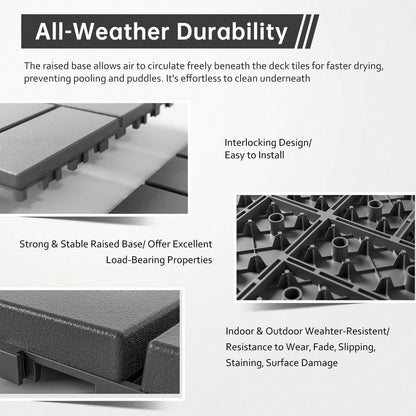 44-Piece 12x12 Inch Outdoor Floor Tiles| Waterproof, Anti-Slip & Interlocking Type, No-Tool Assembly For Poolside/ Balcony/ Backyard Patio Flooring