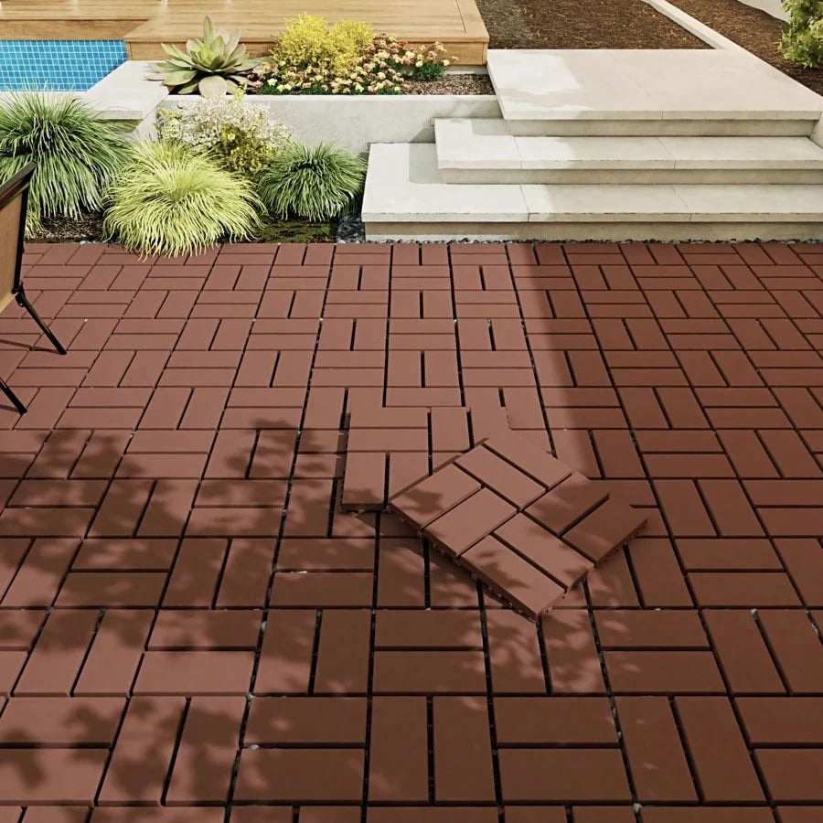 44 Pieces Of 12x12 Inch Interlocking Deck Tiles, Outdoor Terrace Flooring, Waterproof Wood Plastic Composite Deck Tiles, Backyard Anti Slip Garden Deck, Balcony, Poolside, Easy To DIY Install, Brown