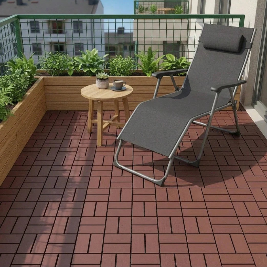 44 Pieces Of 12x12 Inch Interlocking Deck Tiles, Outdoor Terrace Flooring, Waterproof Wood Plastic Composite Deck Tiles, Backyard Anti Slip Garden Deck, Balcony, Poolside, Easy To DIY Install, Brown