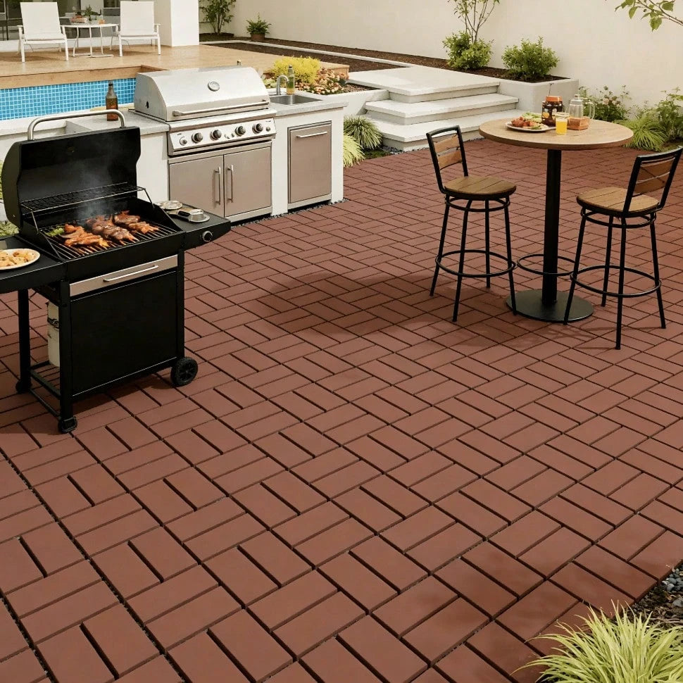 44 Pieces Of 12x12 Inch Interlocking Deck Tiles, Outdoor Terrace Flooring, Waterproof Wood Plastic Composite Deck Tiles, Backyard Anti Slip Garden Deck, Balcony, Poolside, Easy To DIY Install, Brown