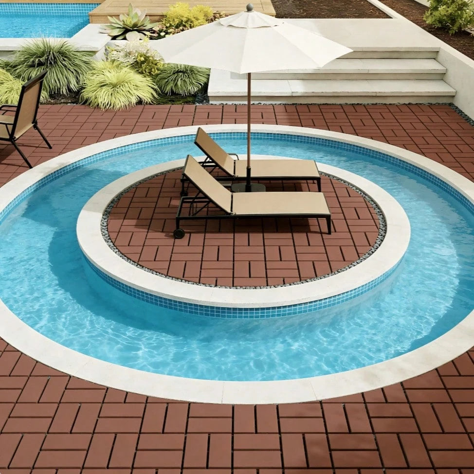 44 Pieces Of 12x12 Inch Interlocking Deck Tiles, Outdoor Terrace Flooring, Waterproof Wood Plastic Composite Deck Tiles, Backyard Anti Slip Garden Deck, Balcony, Poolside, Easy To DIY Install, Brown