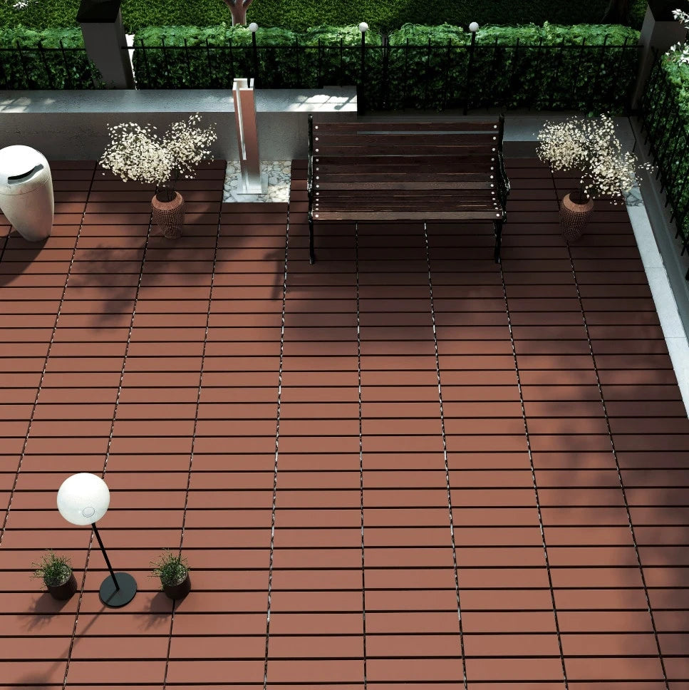 44 Pieces Of 12x12 Inch Interlocking Deck Tiles, Outdoor Terrace Flooring, Waterproof Wood Plastic Composite Deck Tiles, Backyard Anti Slip Garden Deck, Balcony, Poolside, Easy To DIY Install, Brown