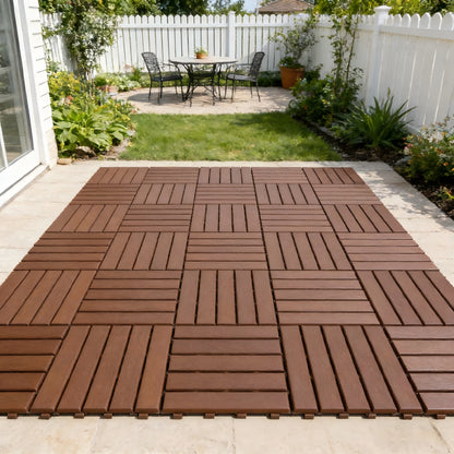 44 Pieces Of 12x12 Inch Interlocking Deck Tiles, Outdoor Terrace Flooring, Waterproof Wood Plastic Composite Deck Tiles, Backyard Anti Slip Garden Deck, Balcony, Poolside, Easy To DIY Install, Brown
