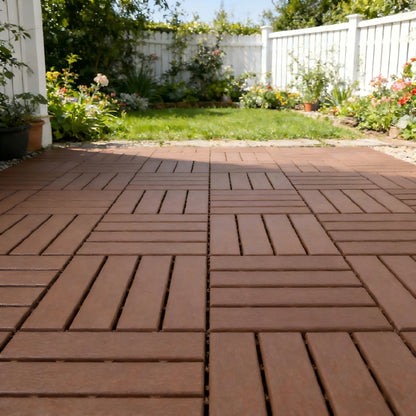 44 Pieces Of 12x12 Inch Interlocking Deck Tiles, Outdoor Terrace Flooring, Waterproof Wood Plastic Composite Deck Tiles, Backyard Anti Slip Garden Deck, Balcony, Poolside, Easy To DIY Install, Brown