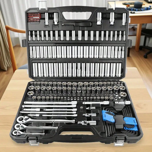 46-Piece Chrome Vanadium Steel Socket Wrench Set, Universal Automotive Repair Tool Box With Ratchet And Extension Bar, Durable Combination Mechanic Tool Box