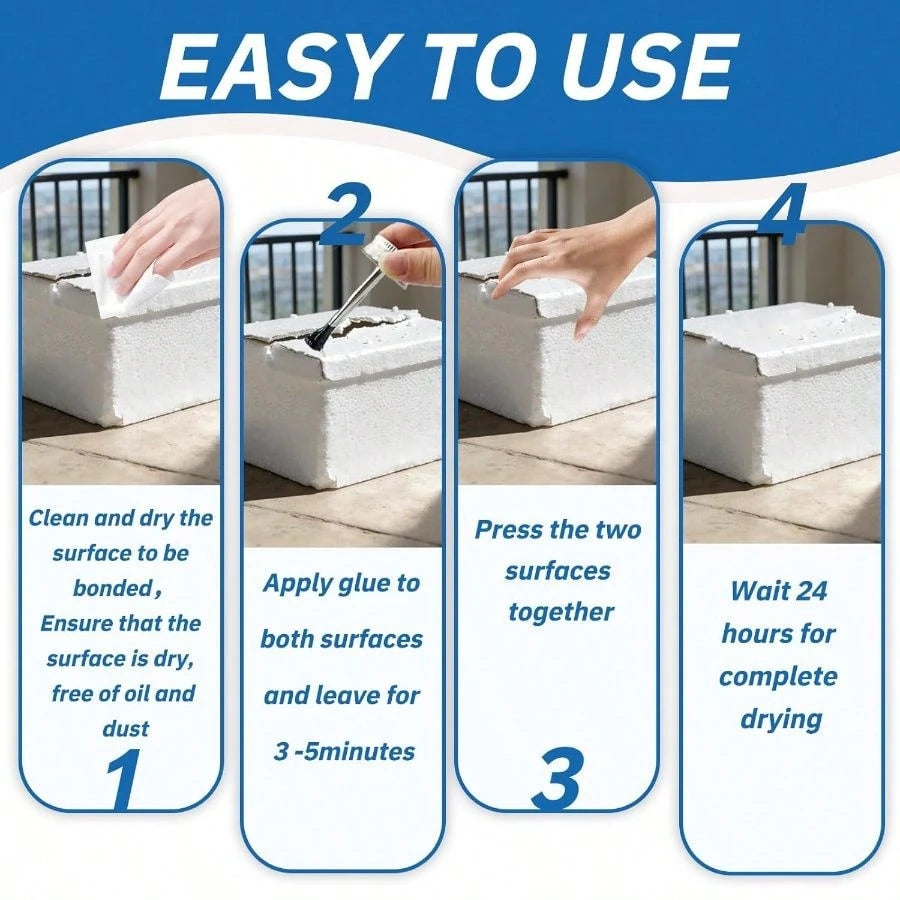 4OZ Foam Glue With Brush, High Strength Foam Adhesive EVA Sponge Rubber Pearl Cotton Plastic Sheets, Waterproof Glue Crafts Model Making Home Repairs