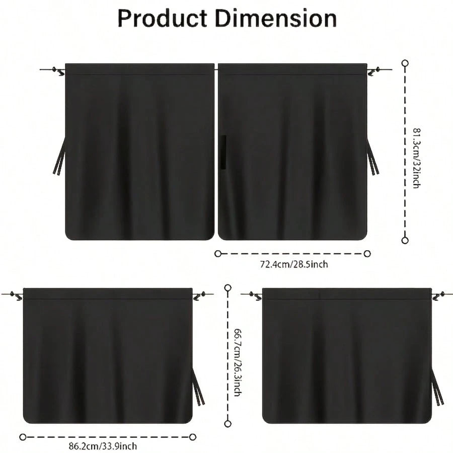 4PC Car Privacy Curtains- 95% Blackout Sunshades W/Adjustable Divider For SUV/Sedan- Privacy Shades For Travel, Camping