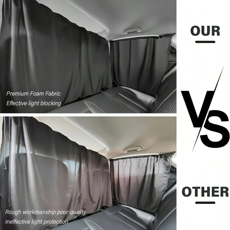 4PC Car Privacy Curtains- 95% Blackout Sunshades W/Adjustable Divider For SUV/Sedan- Privacy Shades For Travel, Camping