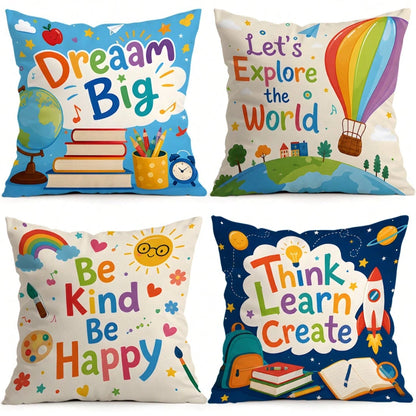 4pcs/1pc Back To School Inspirational Pattern Pillow Case Without Insert, Single-Sided Printed Pillow Case, Suitable For Living Room Bedroom Home Decor, All Seasons Pillow Case