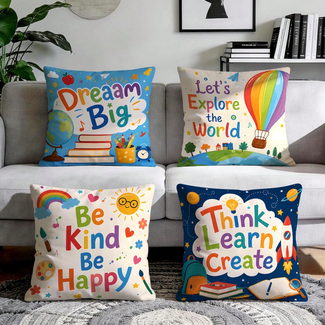 4pcs/1pc Back To School Inspirational Pattern Pillow Case Without Insert, Single-Sided Printed Pillow Case, Suitable For Living Room Bedroom Home Decor, All Seasons Pillow Case