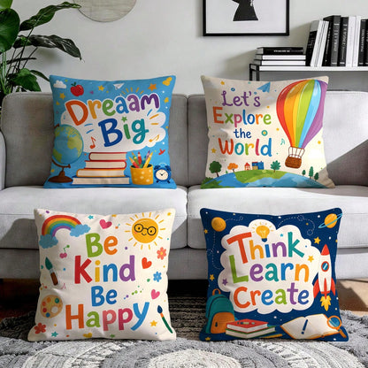 4pcs/1pc Back To School Inspirational Pattern Pillow Case Without Insert, Single-Sided Printed Pillow Case, Suitable For Living Room Bedroom Home Decor, All Seasons Pillow Case
