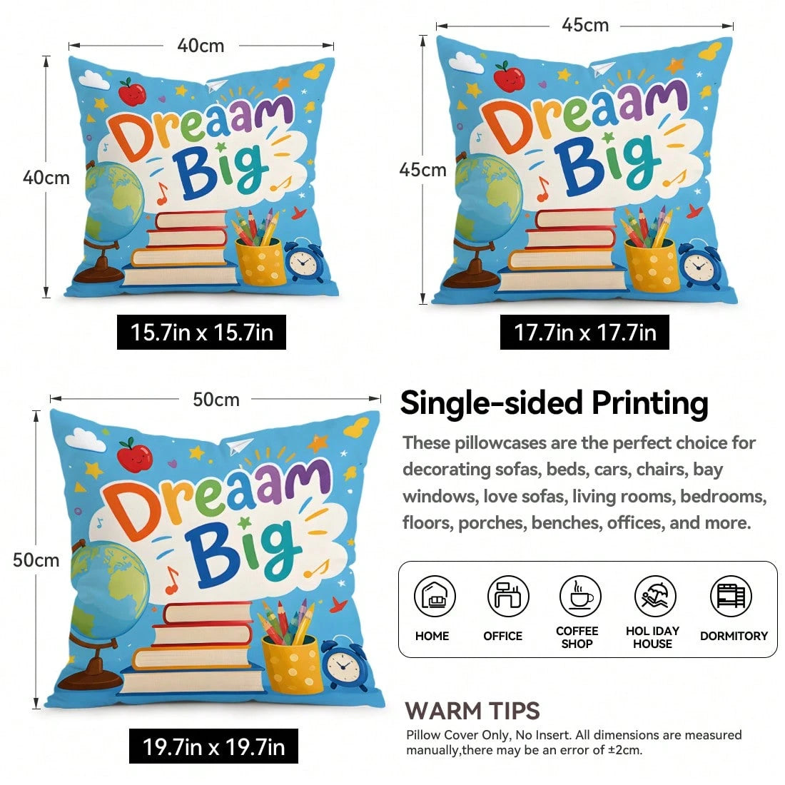 4pcs/1pc Back To School Inspirational Pattern Pillow Case Without Insert, Single-Sided Printed Pillow Case, Suitable For Living Room Bedroom Home Decor, All Seasons Pillow Case