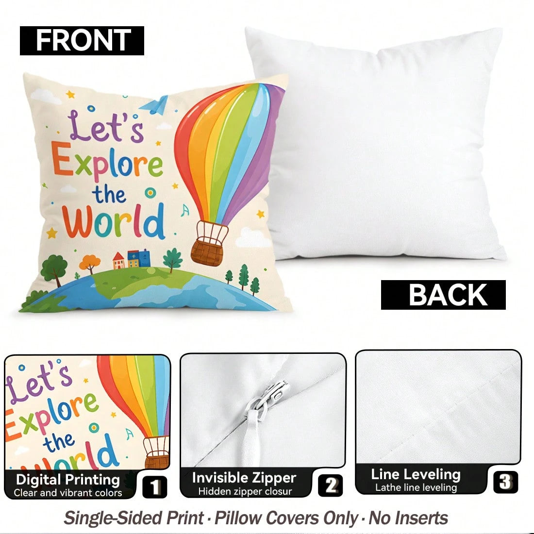 4pcs/1pc Back To School Inspirational Pattern Pillow Case Without Insert, Single-Sided Printed Pillow Case, Suitable For Living Room Bedroom Home Decor, All Seasons Pillow Case