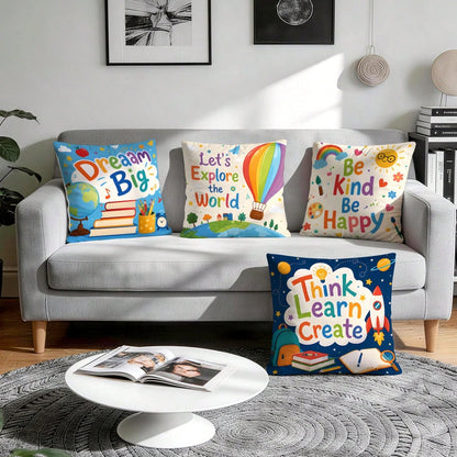 4pcs/1pc Back To School Inspirational Pattern Pillow Case Without Insert, Single-Sided Printed Pillow Case, Suitable For Living Room Bedroom Home Decor, All Seasons Pillow Case