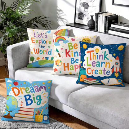 4pcs/1pc Back To School Inspirational Pattern Pillow Case Without Insert, Single-Sided Printed Pillow Case, Suitable For Living Room Bedroom Home Decor, All Seasons Pillow Case