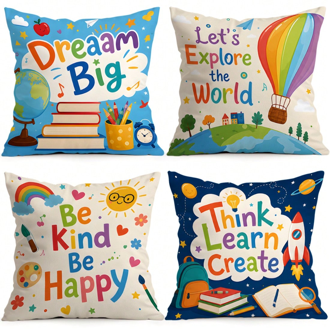 4pcs/1pc Back To School Inspirational Pattern Pillow Case Without Insert, Single-Sided Printed Pillow Case, Suitable For Living Room Bedroom Home Decor, All Seasons Pillow Case