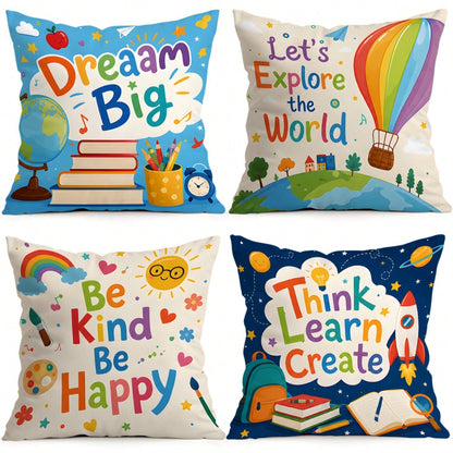 4pcs/1pc Back To School Inspirational Pattern Pillow Case Without Insert, Single-Sided Printed Pillow Case, Suitable For Living Room Bedroom Home Decor, All Seasons Pillow Case