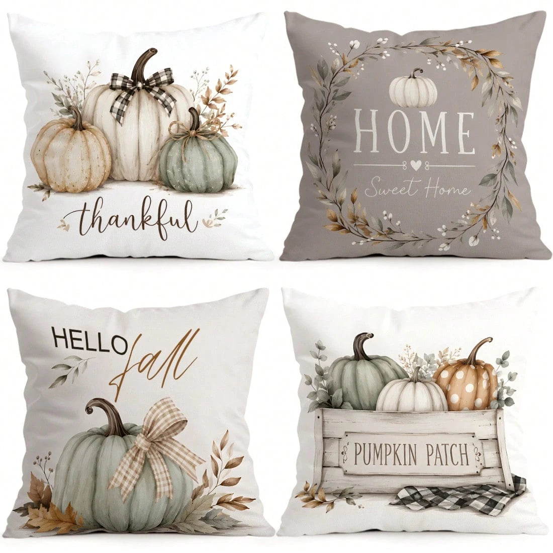 4pcs/1pc Off-White Pumpkin Autumn Pattern Pillow Case Without Insert, Single-Sided Printed Pillow Case, Suitable For Living Room Bedroom Home Decor, All-Season Pillow Case