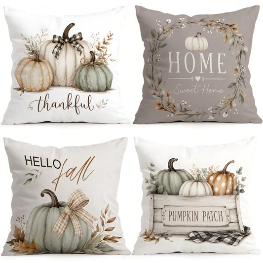 4pcs/1pc Off-White Pumpkin Autumn Pattern Pillow Case Without Insert, Single-Sided Printed Pillow Case, Suitable For Living Room Bedroom Home Decor, All-Season Pillow Case