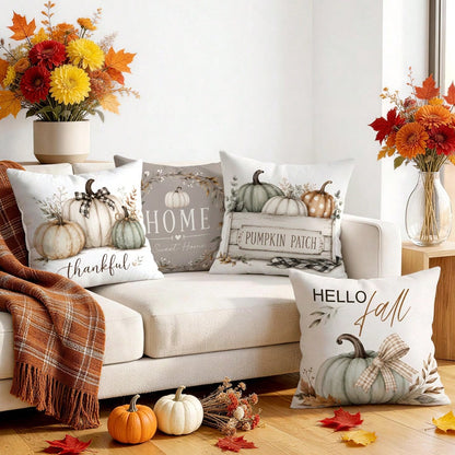 4pcs/1pc Off-White Pumpkin Autumn Pattern Pillow Case Without Insert, Single-Sided Printed Pillow Case, Suitable For Living Room Bedroom Home Decor, All-Season Pillow Case