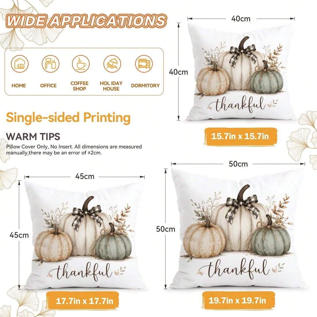 4pcs/1pc Off-White Pumpkin Autumn Pattern Pillow Case Without Insert, Single-Sided Printed Pillow Case, Suitable For Living Room Bedroom Home Decor, All-Season Pillow Case