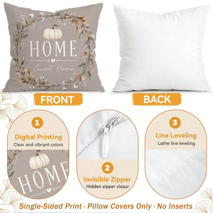 4pcs/1pc Off-White Pumpkin Autumn Pattern Pillow Case Without Insert, Single-Sided Printed Pillow Case, Suitable For Living Room Bedroom Home Decor, All-Season Pillow Case