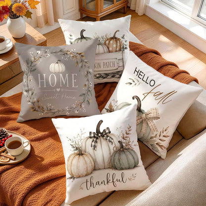 4pcs/1pc Off-White Pumpkin Autumn Pattern Pillow Case Without Insert, Single-Sided Printed Pillow Case, Suitable For Living Room Bedroom Home Decor, All-Season Pillow Case