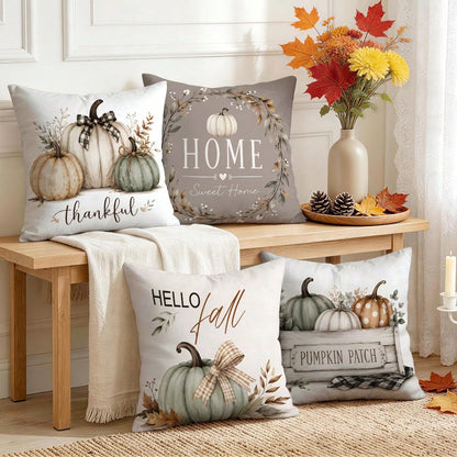 4pcs/1pc Off-White Pumpkin Autumn Pattern Pillow Case Without Insert, Single-Sided Printed Pillow Case, Suitable For Living Room Bedroom Home Decor, All-Season Pillow Case