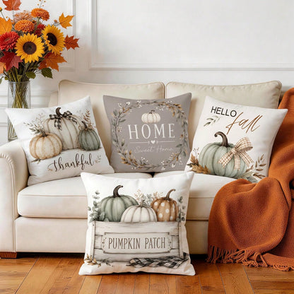 4pcs/1pc Off-White Pumpkin Autumn Pattern Pillow Case Without Insert, Single-Sided Printed Pillow Case, Suitable For Living Room Bedroom Home Decor, All-Season Pillow Case