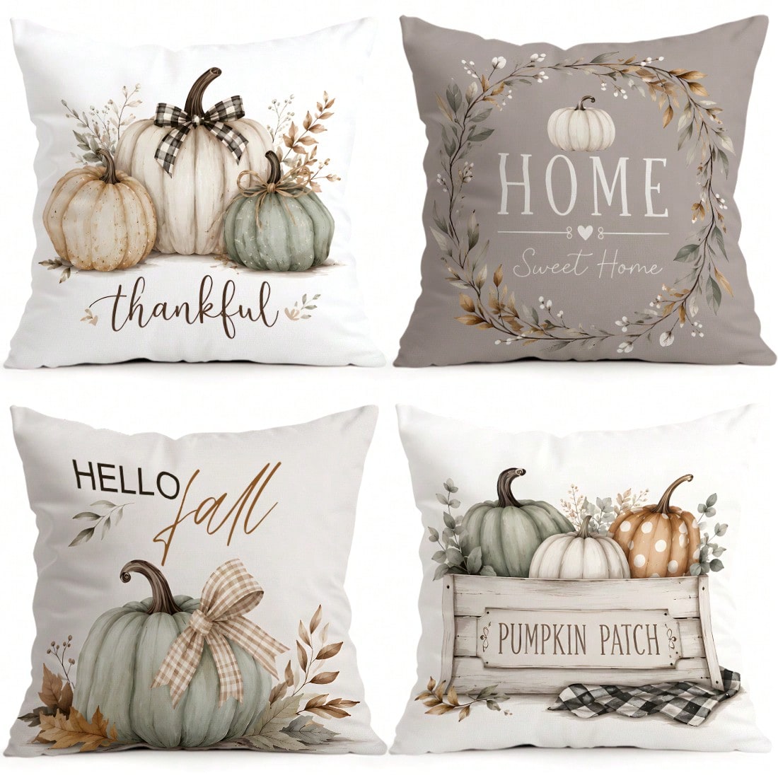 4pcs/1pc Off-White Pumpkin Autumn Pattern Pillow Case Without Insert, Single-Sided Printed Pillow Case, Suitable For Living Room Bedroom Home Decor, All-Season Pillow Case
