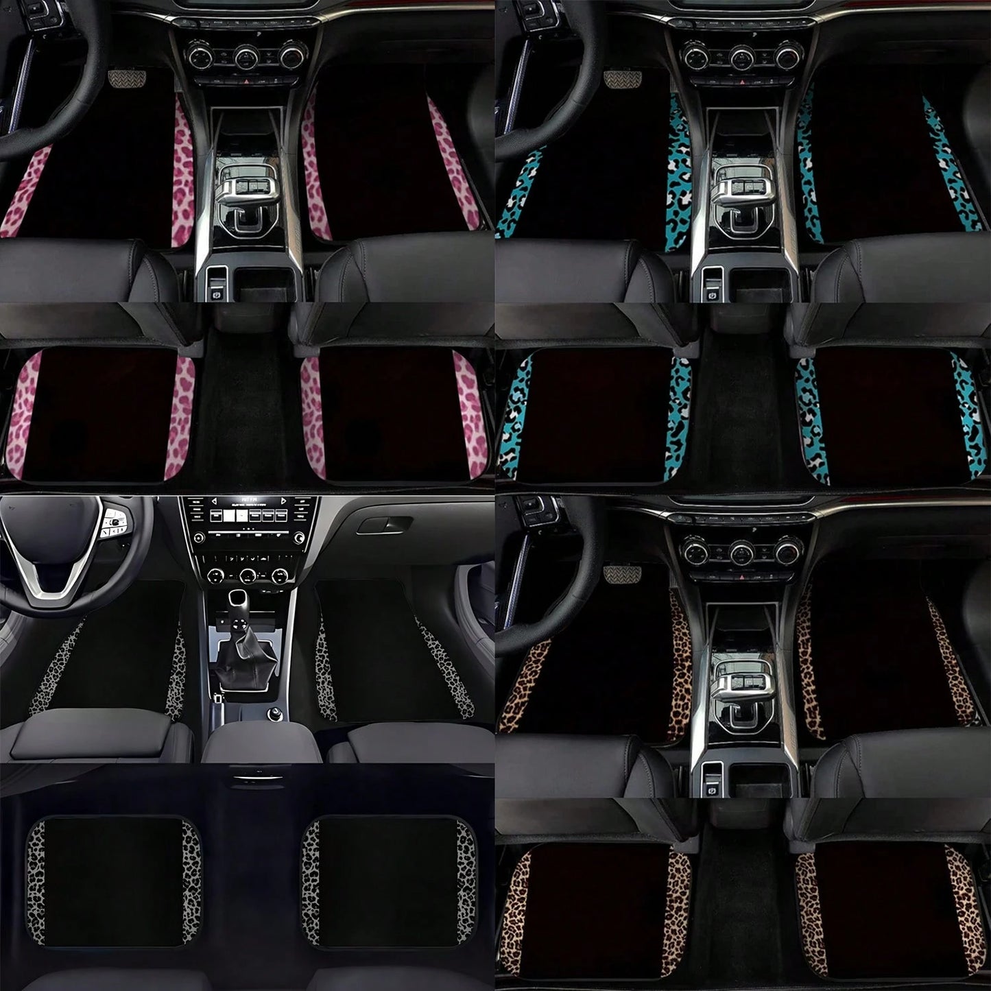 4pcs/2pcs Black Leopard Print Car Floor Mats, Made Of Anti-Slip Polyester Fiber, Suitable For Sedan, SUV, Truck And Other Vehicle Interiors, Auto Accessories