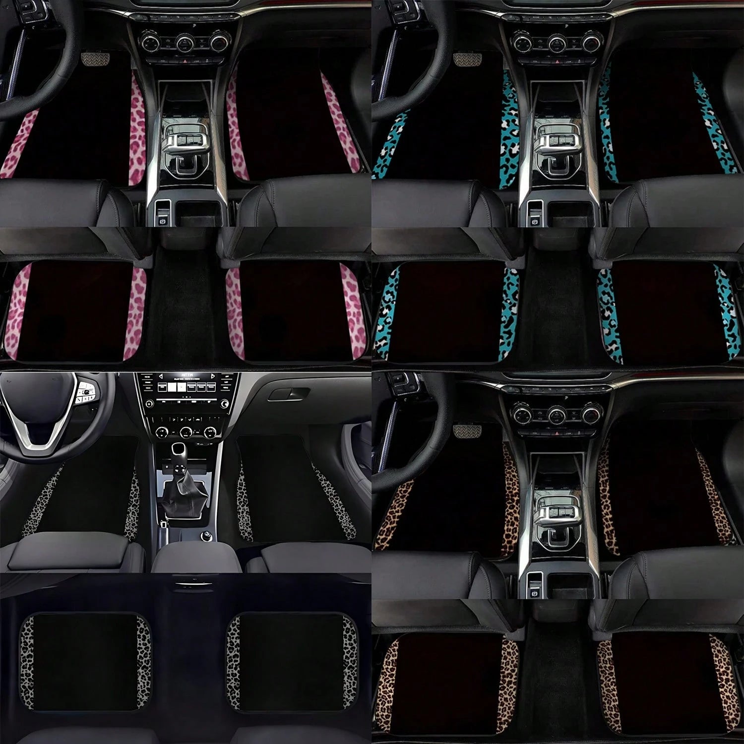 4pcs/2pcs Black Leopard Print Car Floor Mats, Made Of Anti-Slip Polyester Fiber, Suitable For Sedan, SUV, Truck And Other Vehicle Interiors, Auto Accessories