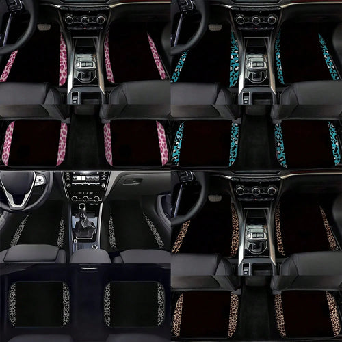 4pcs/2pcs Black Leopard Print Car Floor Mats, Made Of Anti-Slip Polyester Fiber, Suitable For Sedan, SUV, Truck And Other Vehicle Interiors, Auto Accessories