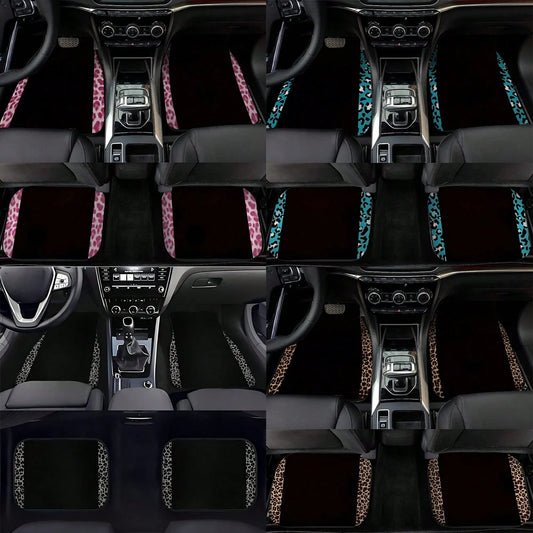 4pcs/2pcs Black Leopard Print Car Floor Mats, Made Of Anti-Slip Polyester Fiber, Suitable For Sedan, SUV, Truck And Other Vehicle Interiors, Auto Accessories