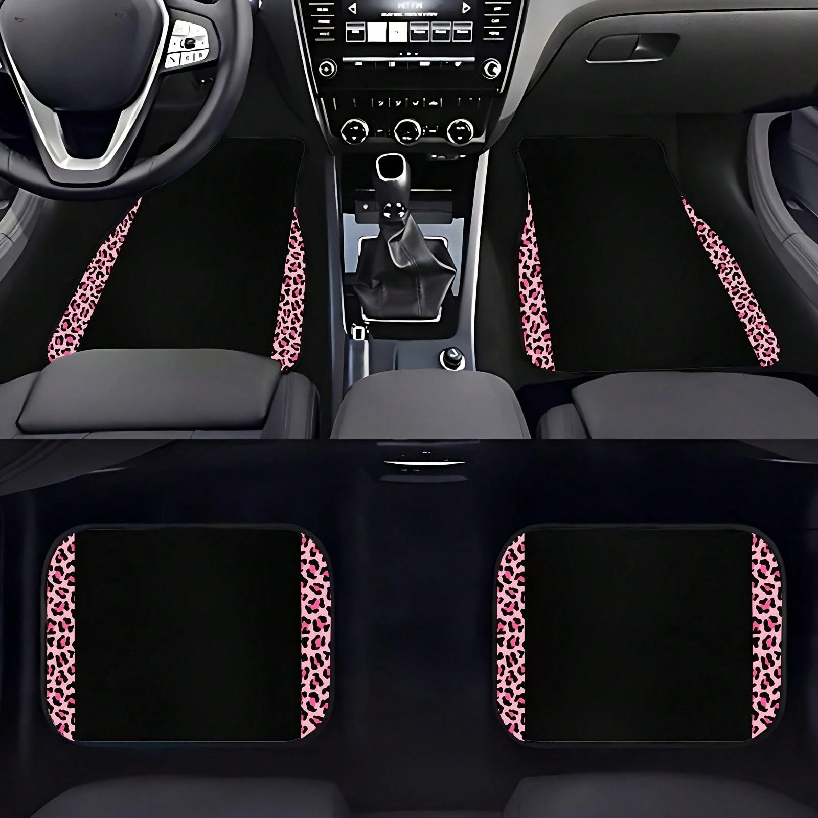 4pcs/2pcs Black Leopard Print Car Floor Mats, Made Of Anti-Slip Polyester Fiber, Suitable For Sedan, SUV, Truck And Other Vehicle Interiors, Auto Accessories