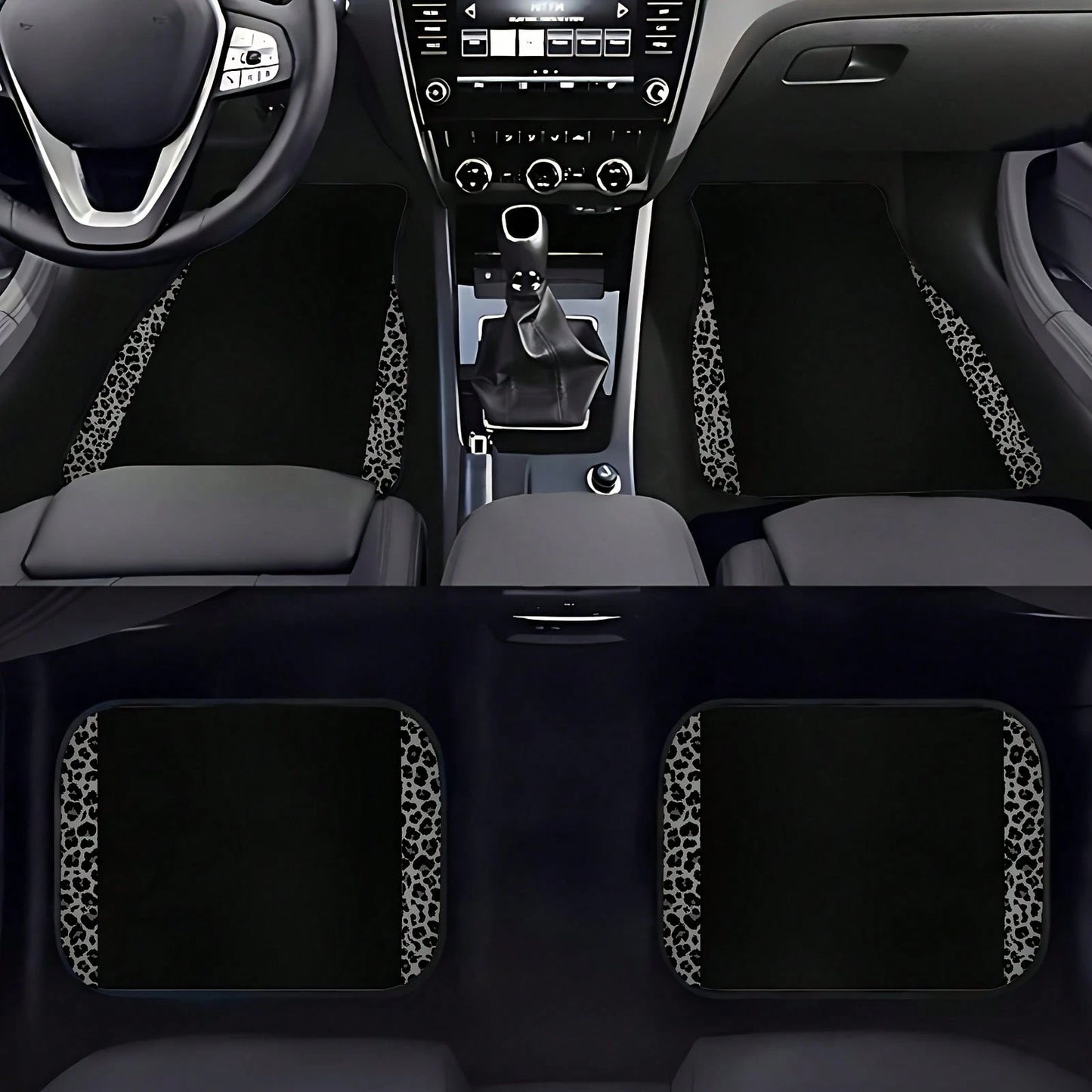 4pcs/2pcs Black Leopard Print Car Floor Mats, Made Of Anti-Slip Polyester Fiber, Suitable For Sedan, SUV, Truck And Other Vehicle Interiors, Auto Accessories