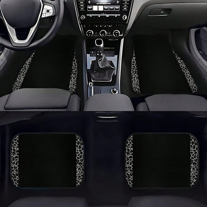 4pcs/2pcs Black Leopard Print Car Floor Mats, Made Of Anti-Slip Polyester Fiber, Suitable For Sedan, SUV, Truck And Other Vehicle Interiors, Auto Accessories