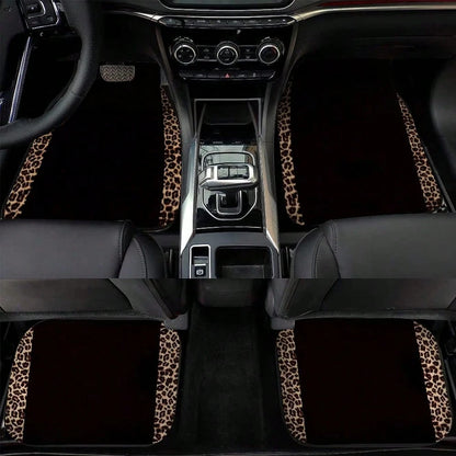 4pcs/2pcs Black Leopard Print Car Floor Mats, Made Of Anti-Slip Polyester Fiber, Suitable For Sedan, SUV, Truck And Other Vehicle Interiors, Auto Accessories