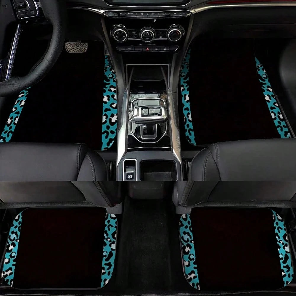 4pcs/2pcs Black Leopard Print Car Floor Mats, Made Of Anti-Slip Polyester Fiber, Suitable For Sedan, SUV, Truck And Other Vehicle Interiors, Auto Accessories