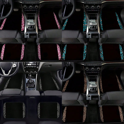 4pcs/2pcs Black Leopard Print Car Floor Mats, Made Of Anti-Slip Polyester Fiber, Suitable For Sedan, SUV, Truck And Other Vehicle Interiors, Auto Accessories