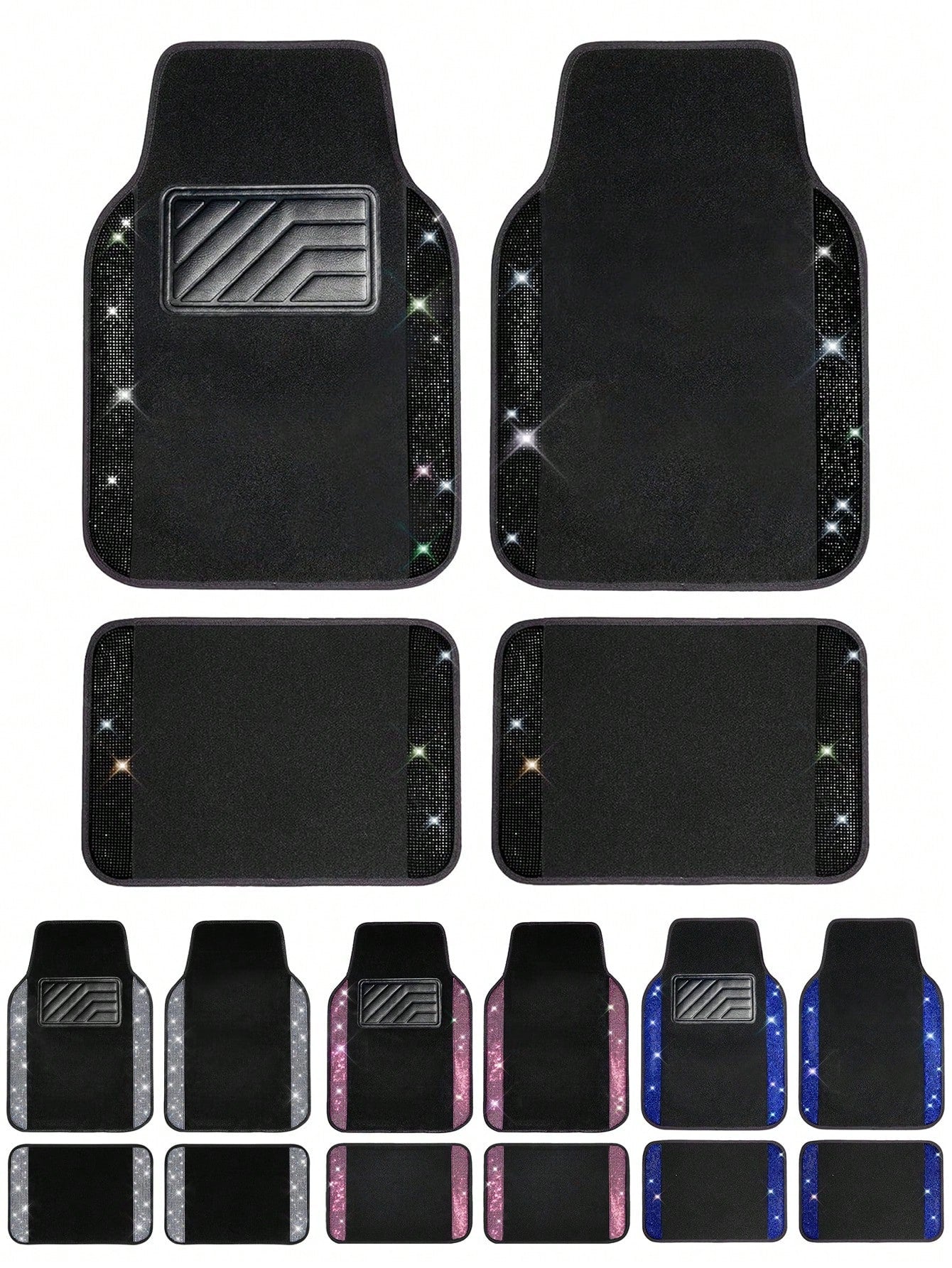 4PCS/2PCS Bling Diamond Car Floor Mats – Sparkling Crystal Rhinestone Design With Glitter Finish| Anti-Slip PVC Heel Pad, Waterproof & All-Weather Protection| Universal Fit For Front & Rear Rows, Co